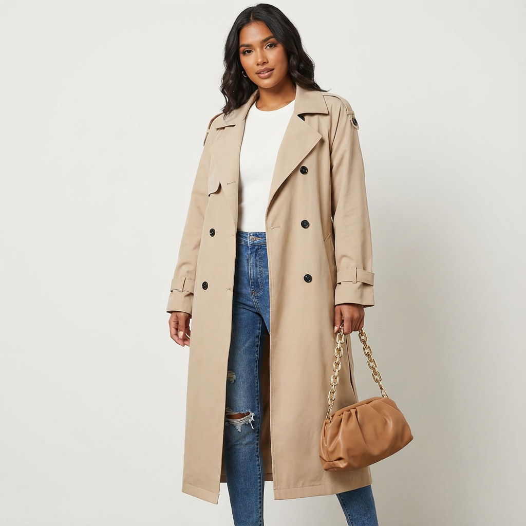 Sharon | Dames Trenchcoat met Lange Pasvorm en Knopenlijst