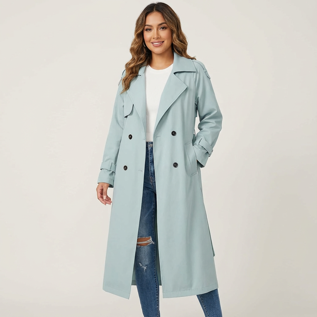 Sharon | Dames Trenchcoat met Lange Pasvorm en Knopenlijst