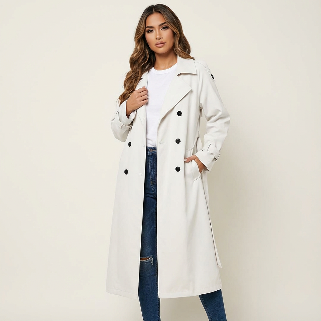 Sharon | Dames Trenchcoat met Lange Pasvorm en Knopenlijst