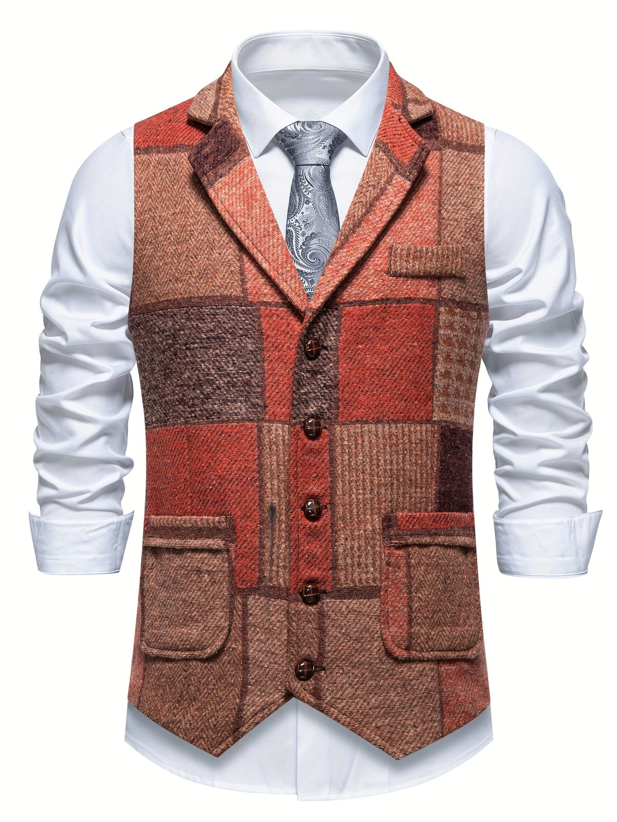 Darren | Patchworkvest met visgraatpatroon