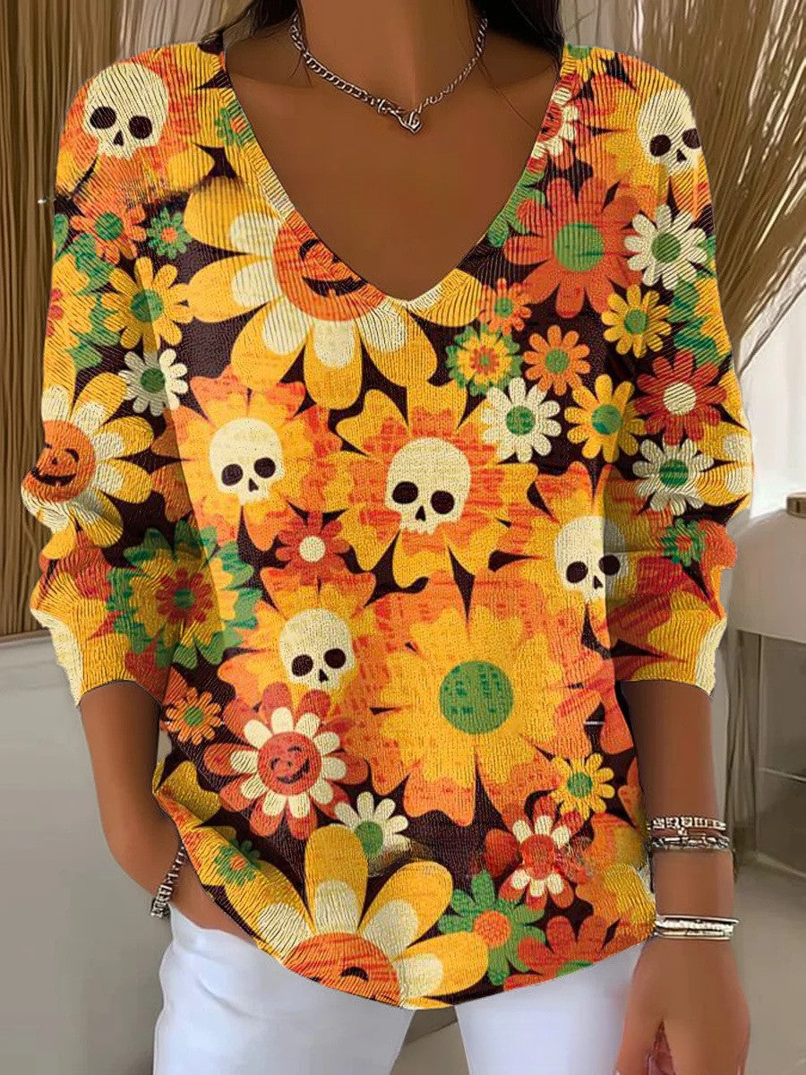 Marein | V-hals Trui met Bloemenprint