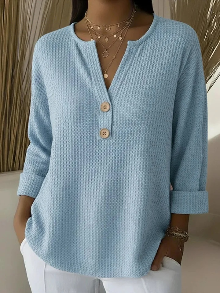Elizabeth | Dames Top met Henley-Hals en Wafelstructuur