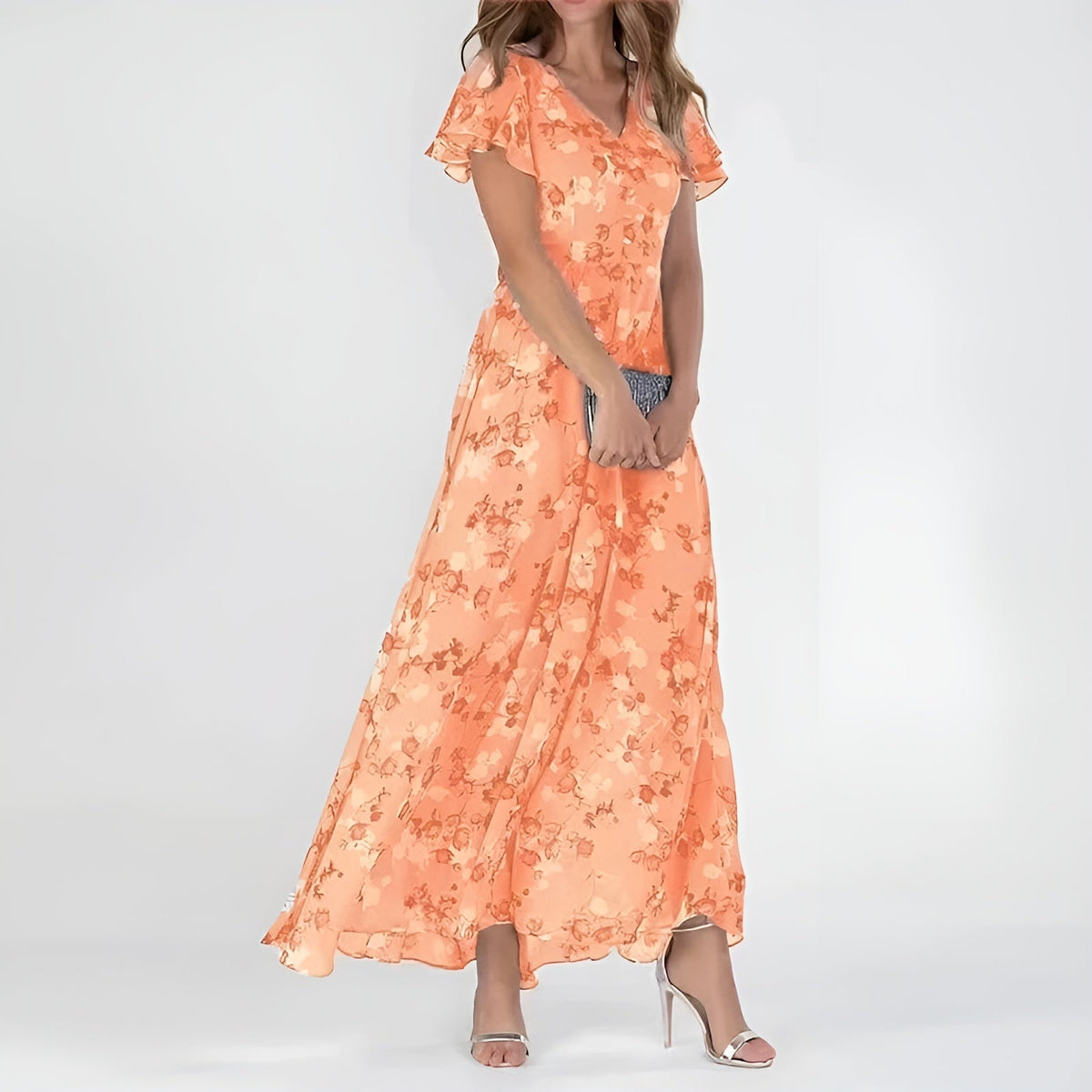 Natalia | Maxi-jurk met bloemenprint en fladderende mouwen