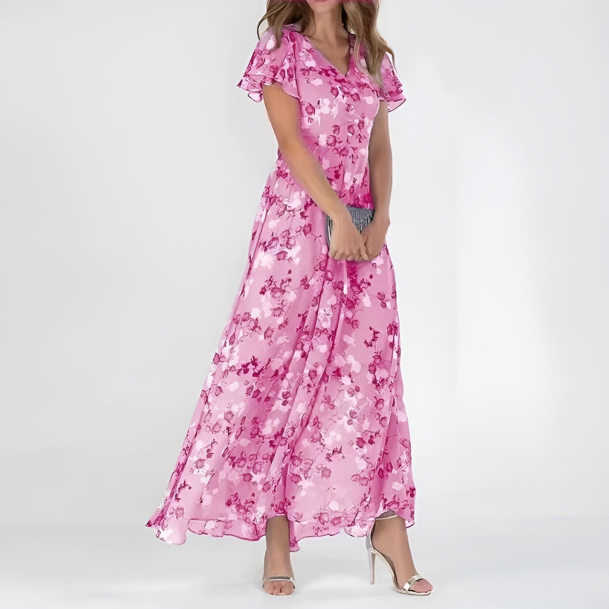 Natalia | Maxi-jurk met bloemenprint en fladderende mouwen