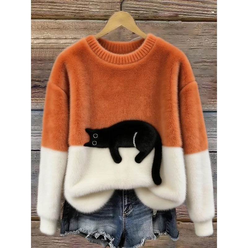 Lina | Ruimvallende Trui met Kat Print