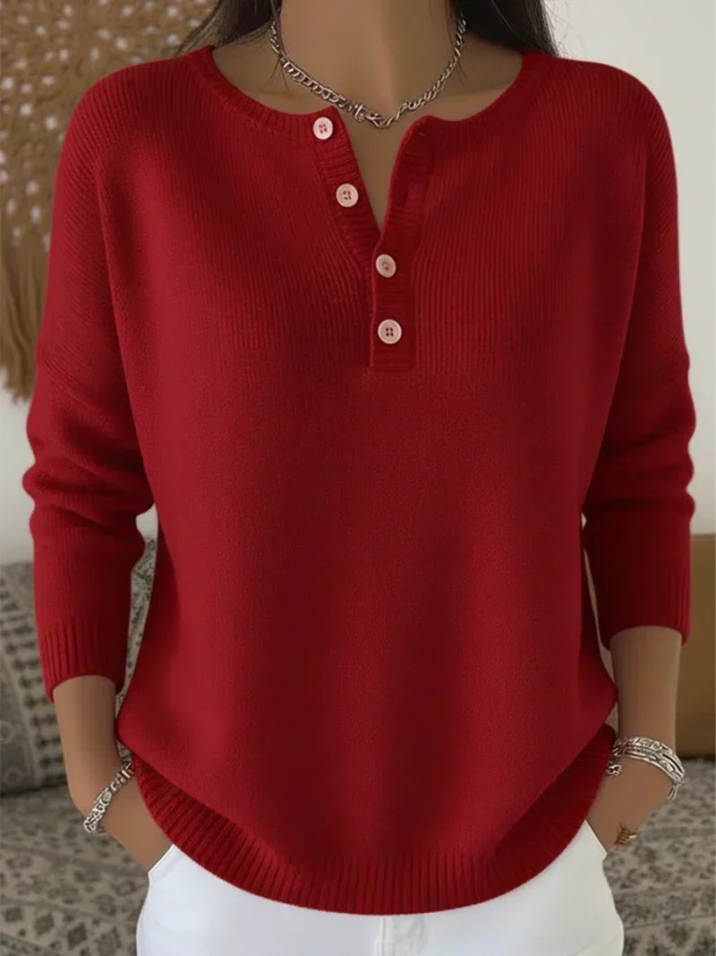 Karen | Dames Henley Trui met Geribde Details