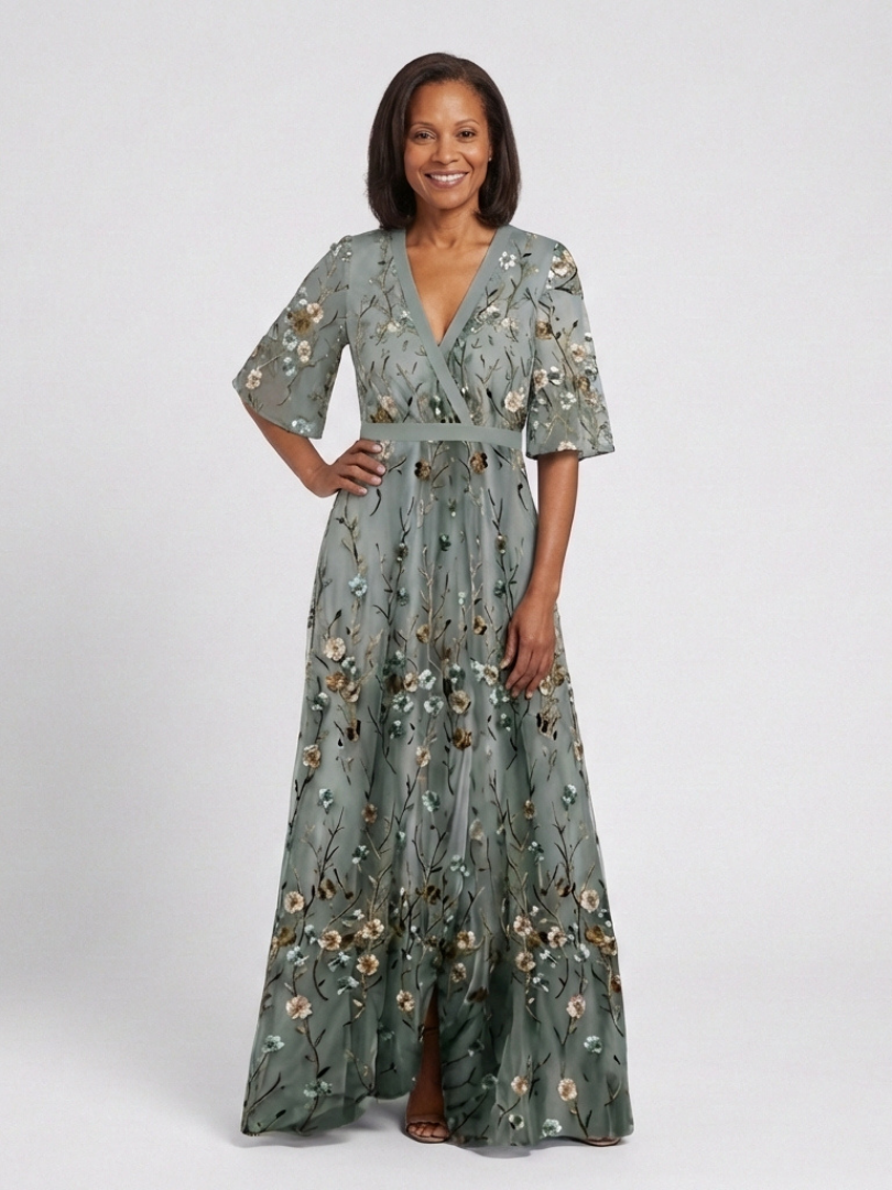 Moirah | Bloemenprint maxi-jurk met V-hals en korte mouwen