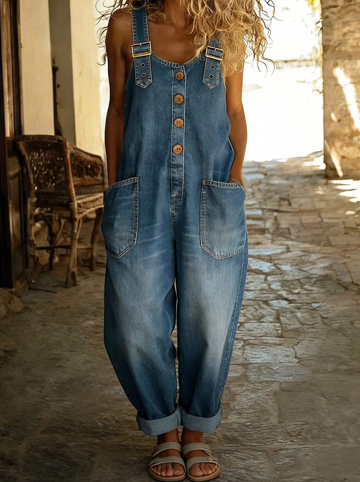 Nancy | Denim Jumpsuit met Verstelbare Bandjes