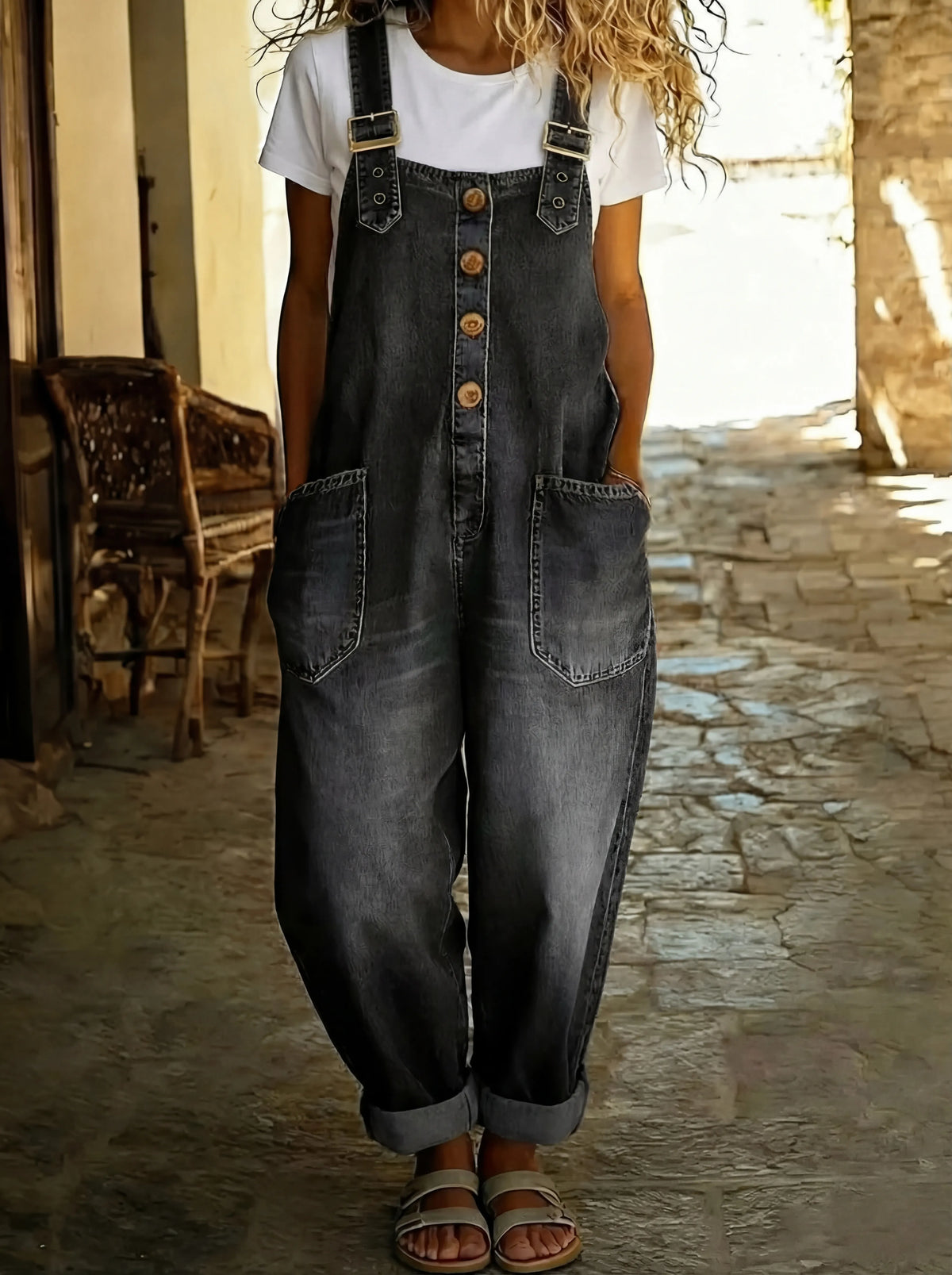Nancy | Denim Jumpsuit met Verstelbare Bandjes