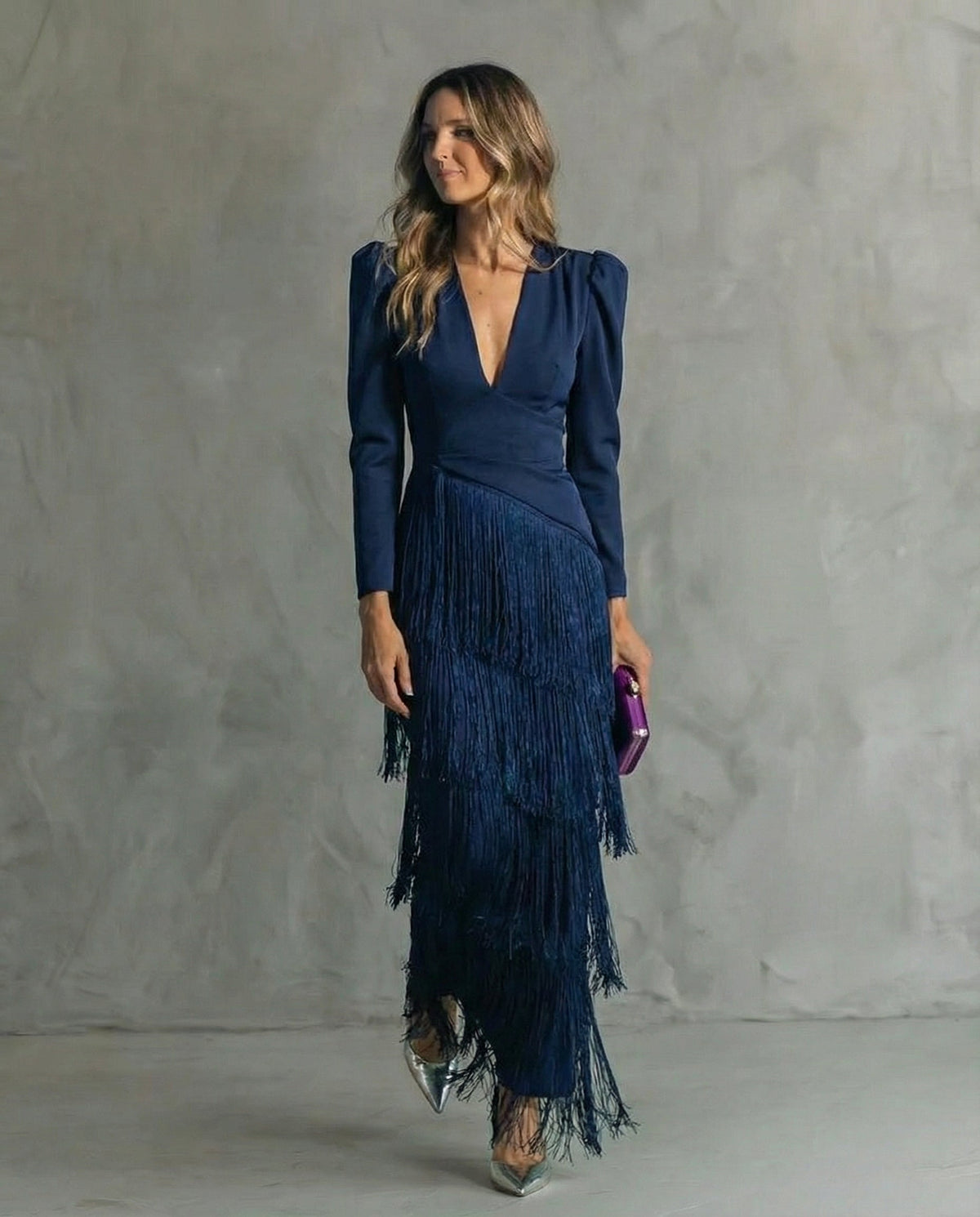 Thea | Elegante jurk met franjes aan de mouwen