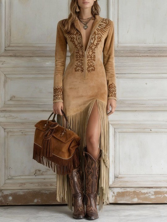 Ophelio | Western Maxi Jurk Met Franjes