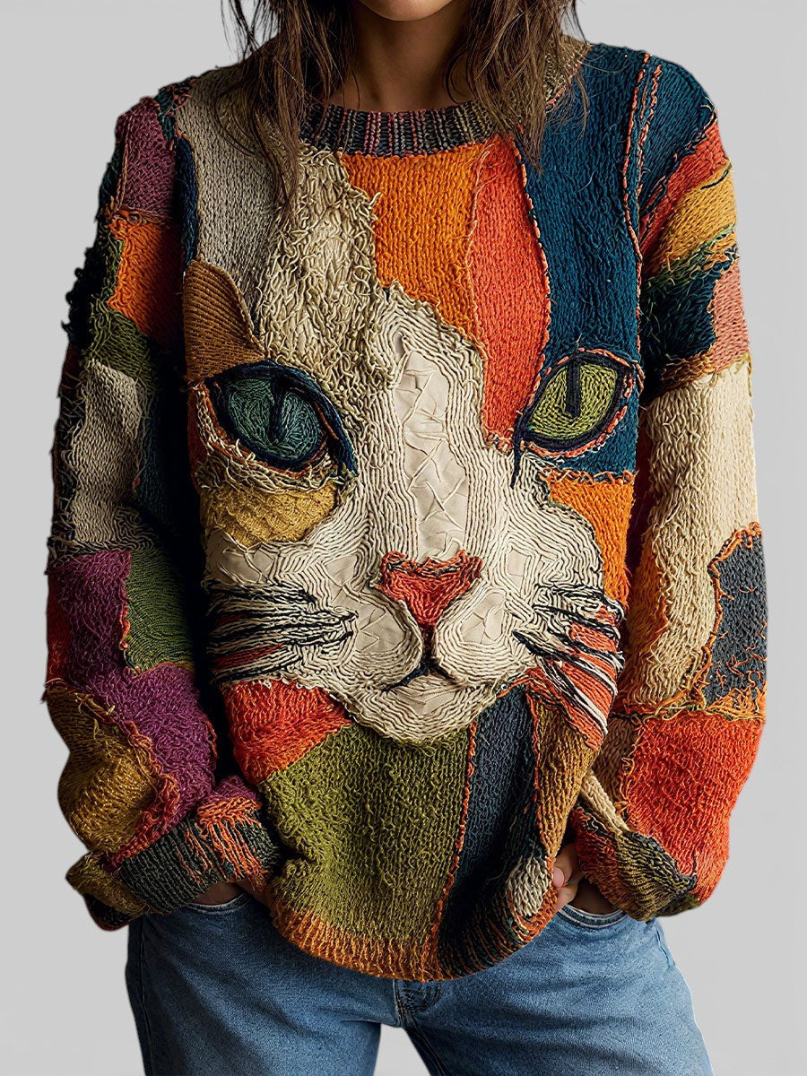 Zaira | Artistieke trui met kattenprint