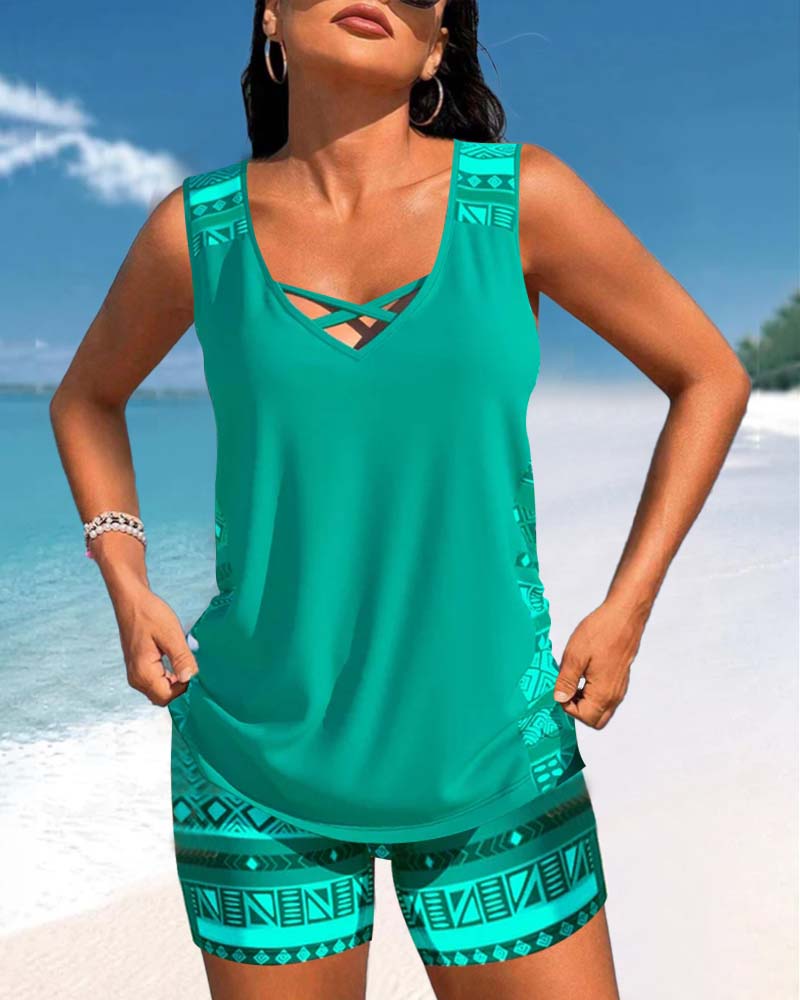 Lynna | Tankini met geometrische print en V-hals