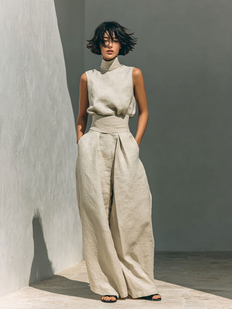 Melanie – Minimalistische set met top en wijde broek