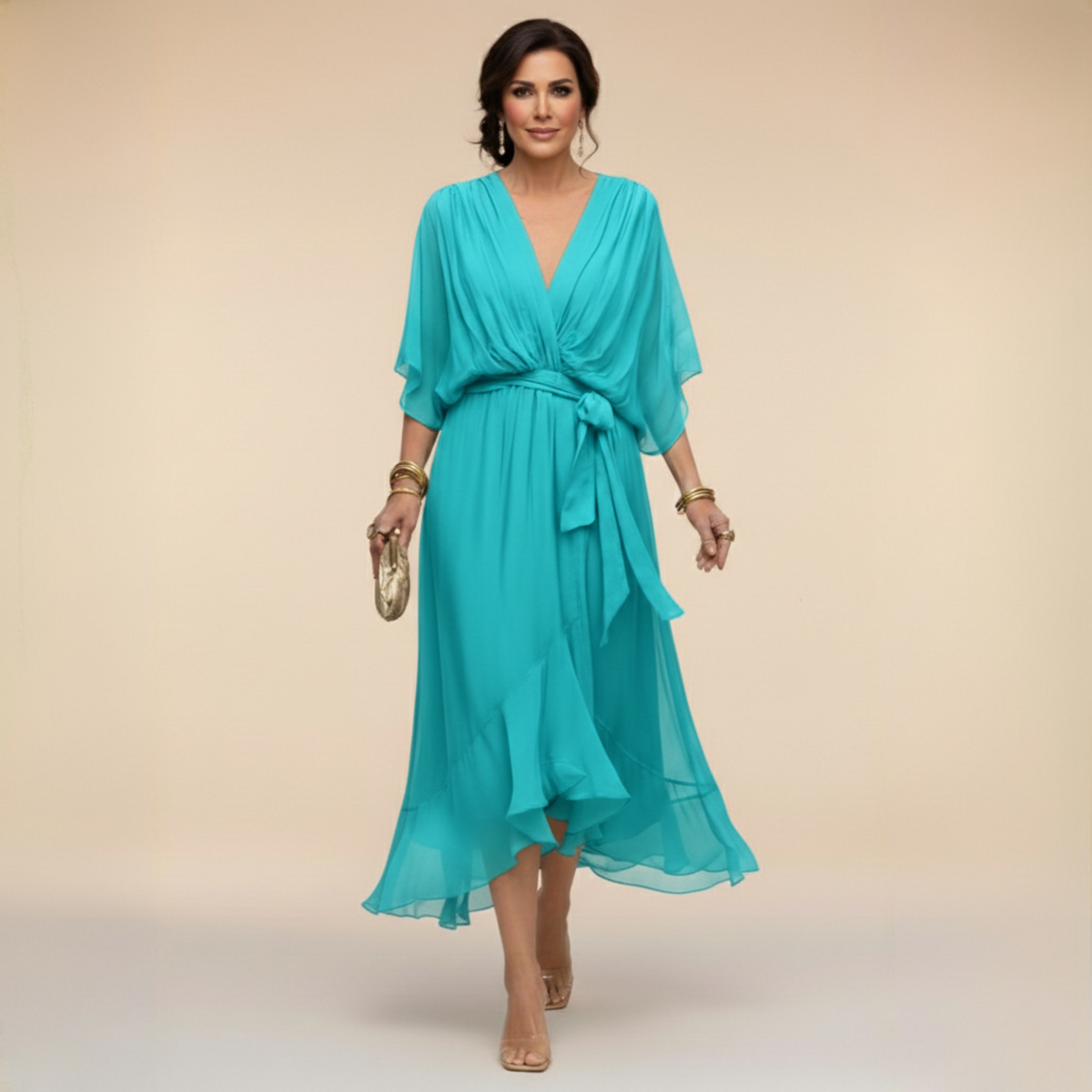 Elle | Jurk met vloeiend V-hals silhouet