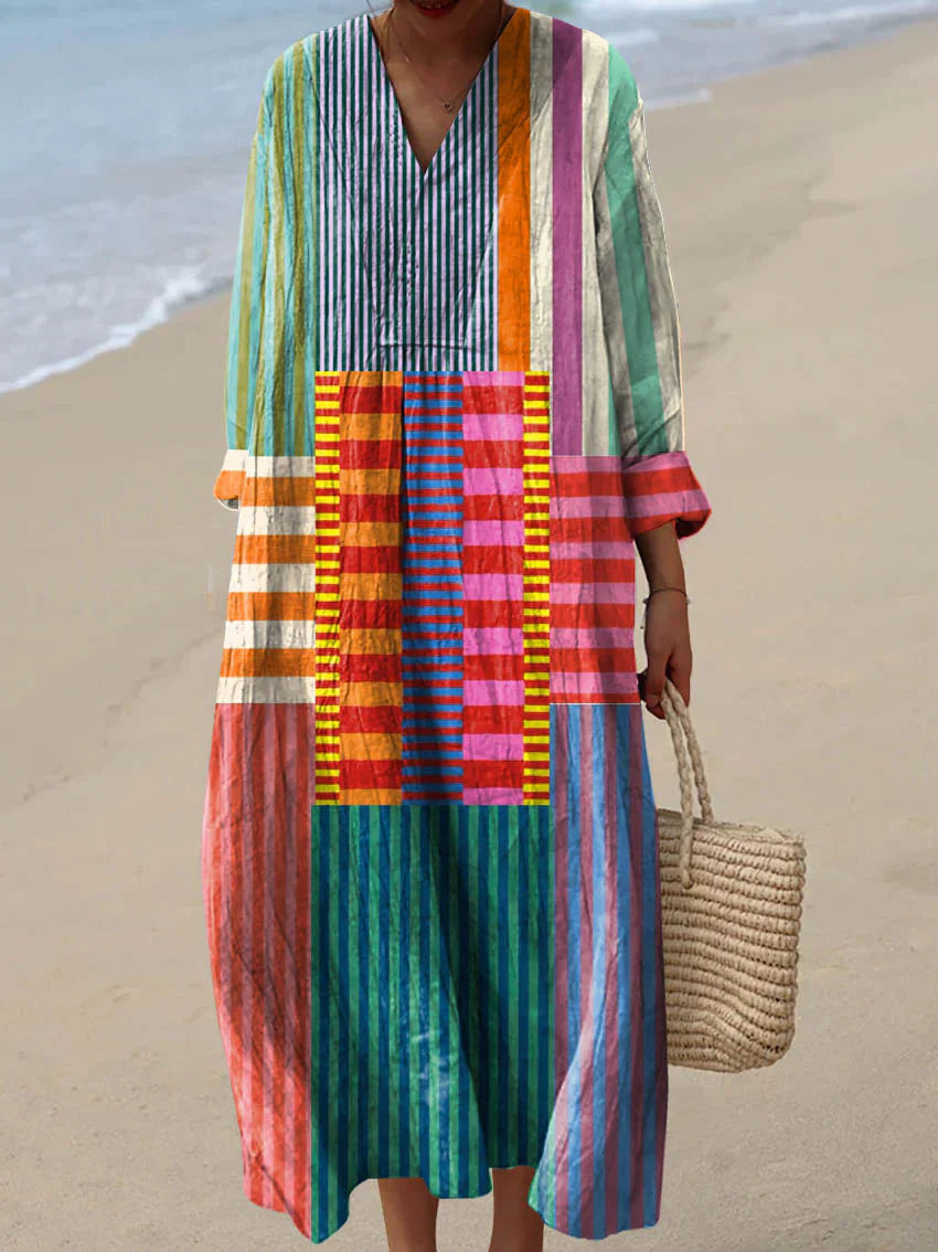 Corine | MULTIKLEUR PATCHWORK MAXI JURK