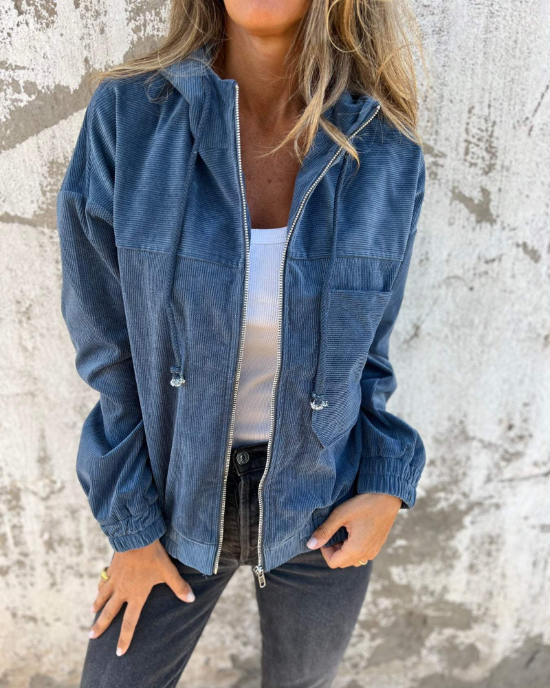 Isabela | Corduroy jas met capuchon en ritssluiting