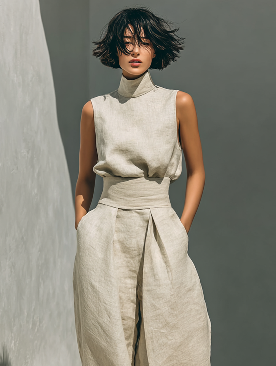 Melanie – Minimalistische set met top en wijde broek