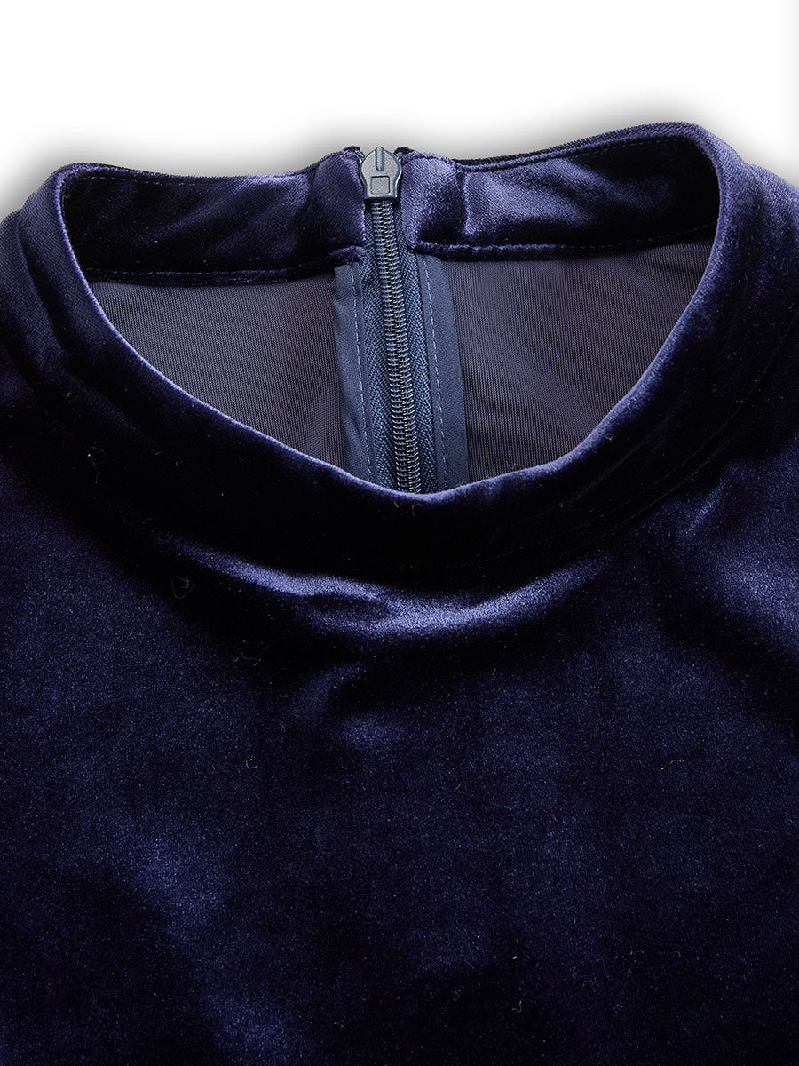 Eva | Marineblauwe Midi Jurk met Lange Mouwen