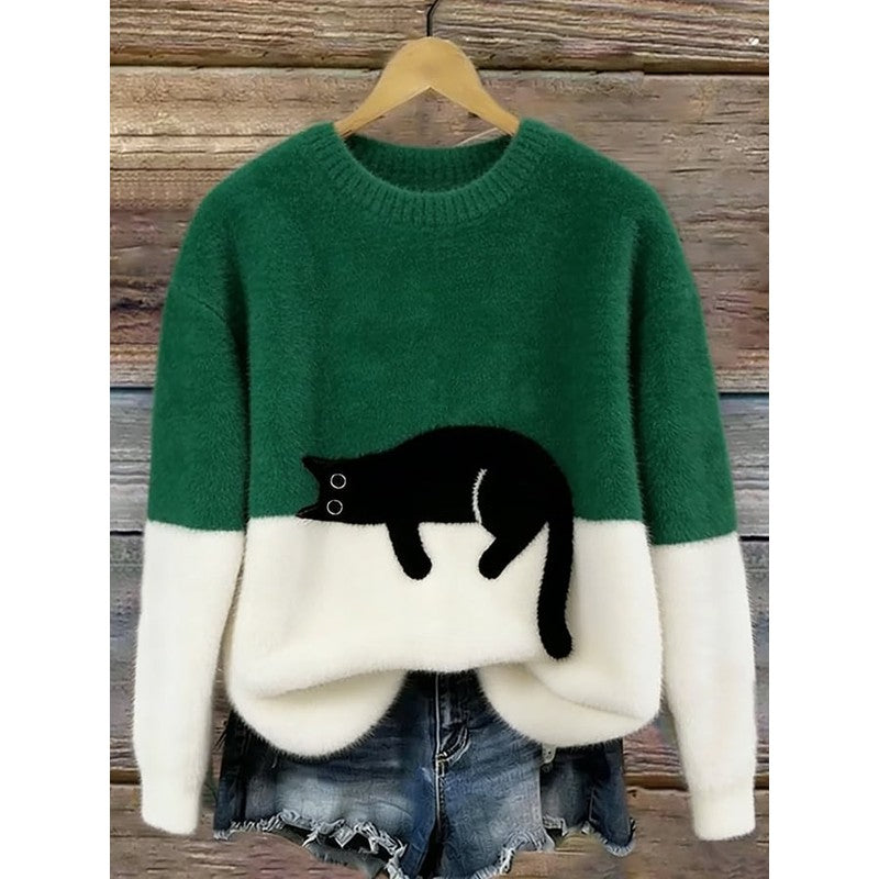 Lina | Ruimvallende Trui met Kat Print