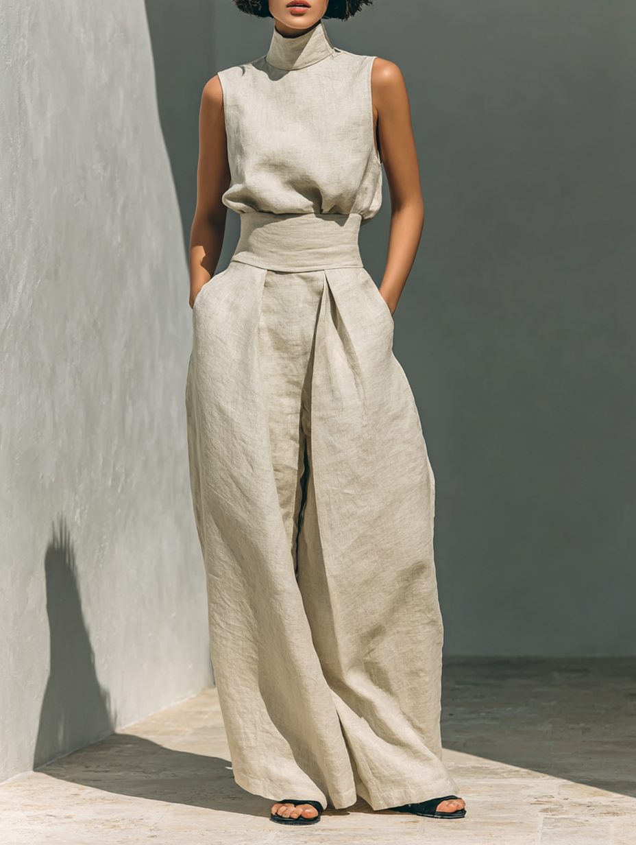 Melanie – Minimalistische set met top en wijde broek