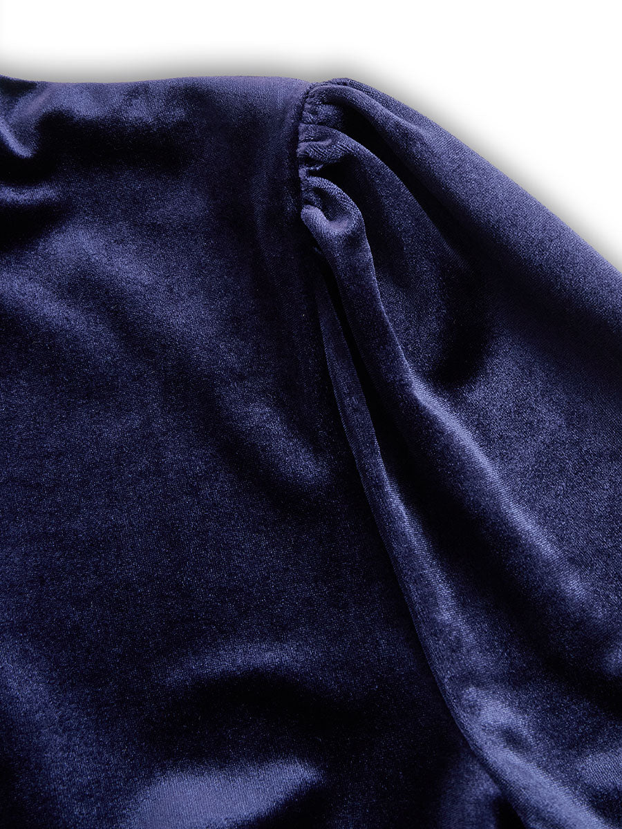 Eva | Marineblauwe Midi Jurk met Lange Mouwen
