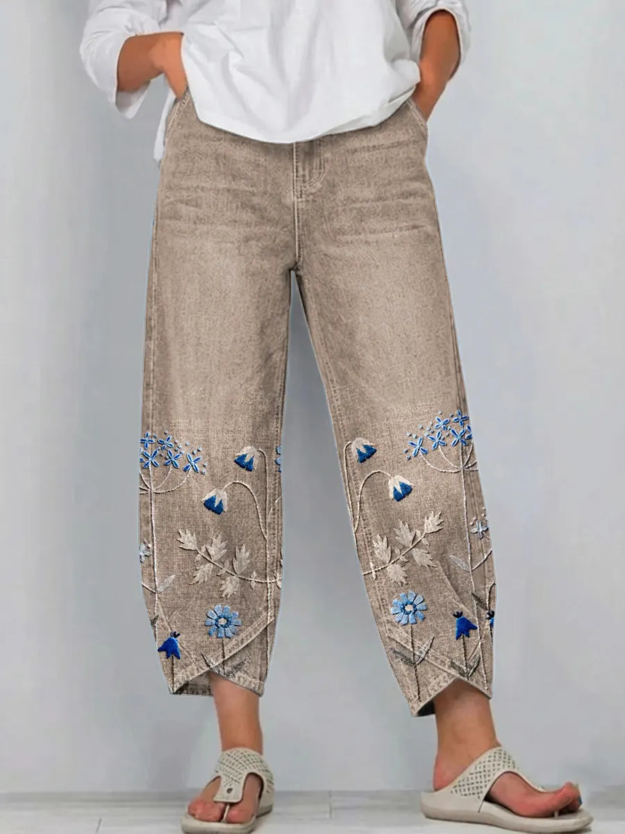Christina | Casual Geborduurde Broek