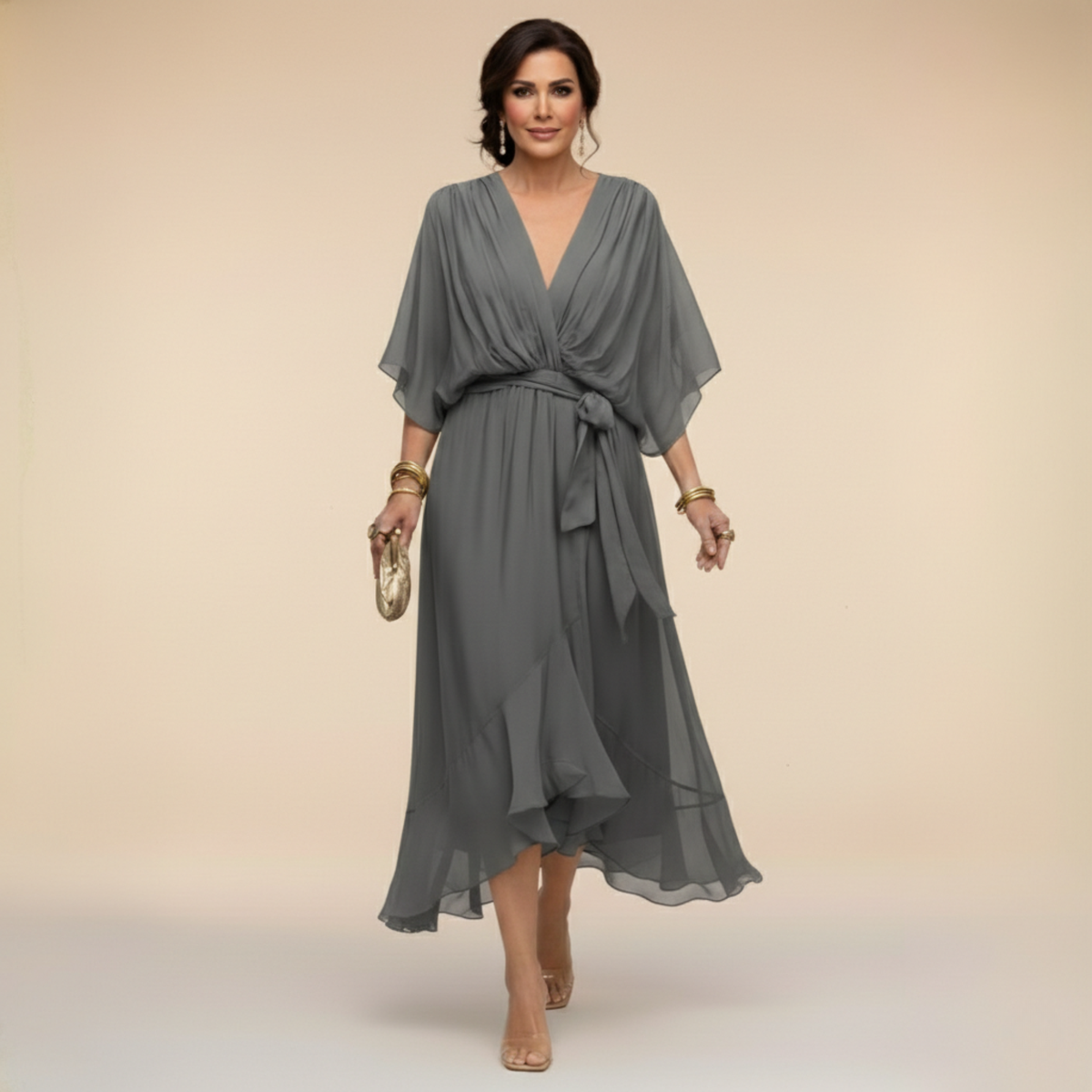 Elle | Jurk met vloeiend V-hals silhouet