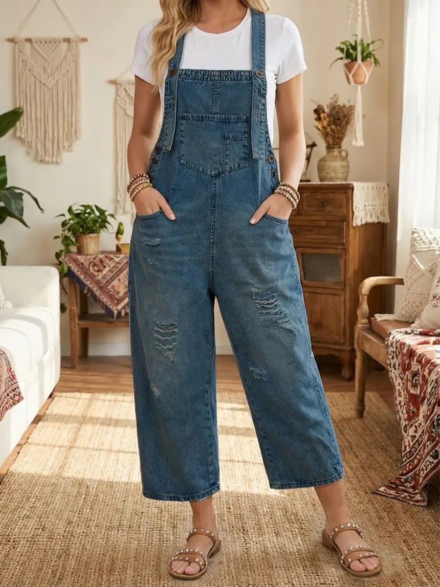 Elizabetha | Denim Tuinbroek met Vintage Look