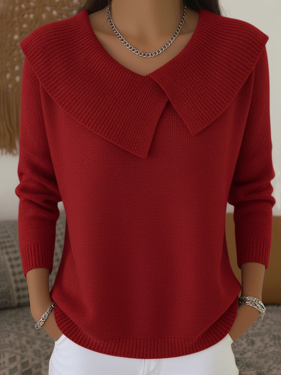 Kimberly | Dames Trui met Omslagkraag en Geribde Details