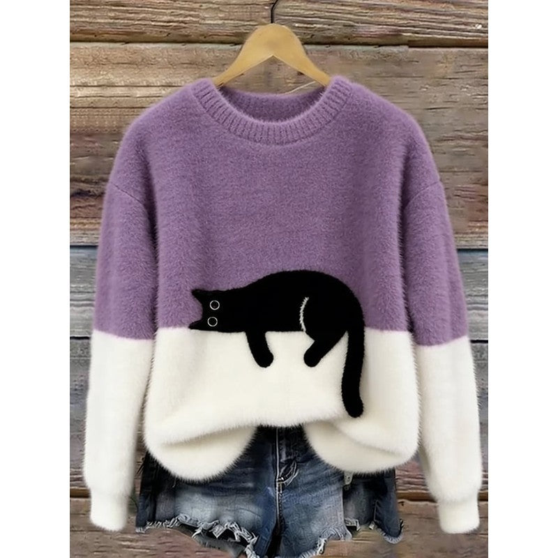 Lina | Ruimvallende Trui met Kat Print