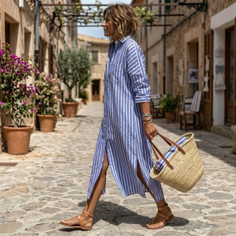 Lovia | Elegante gestreepte zomerjurk