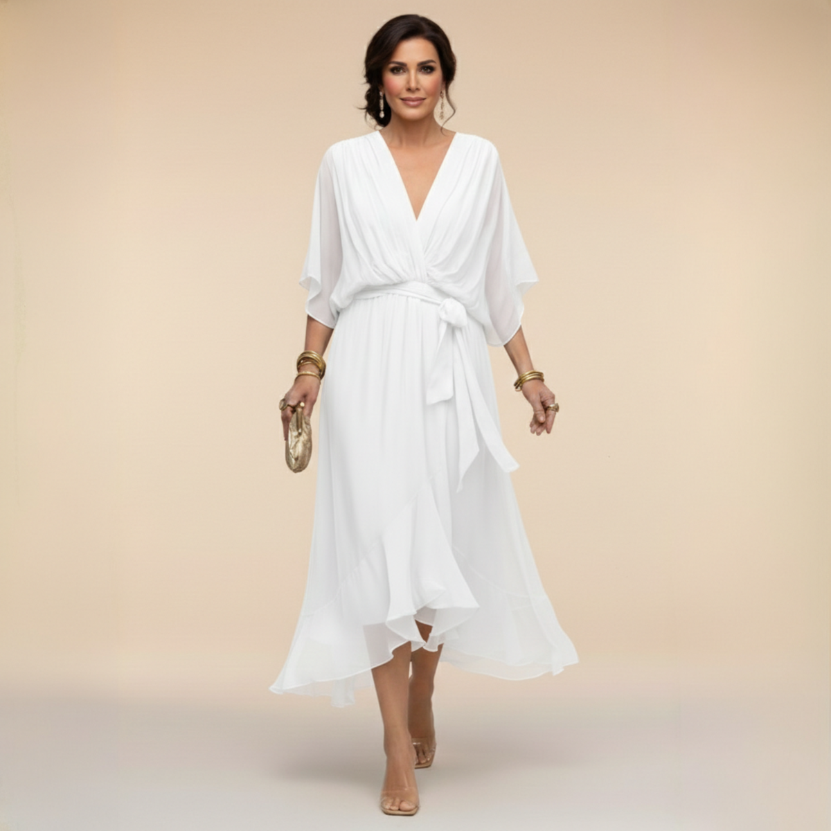 Elle | Jurk met vloeiend V-hals silhouet