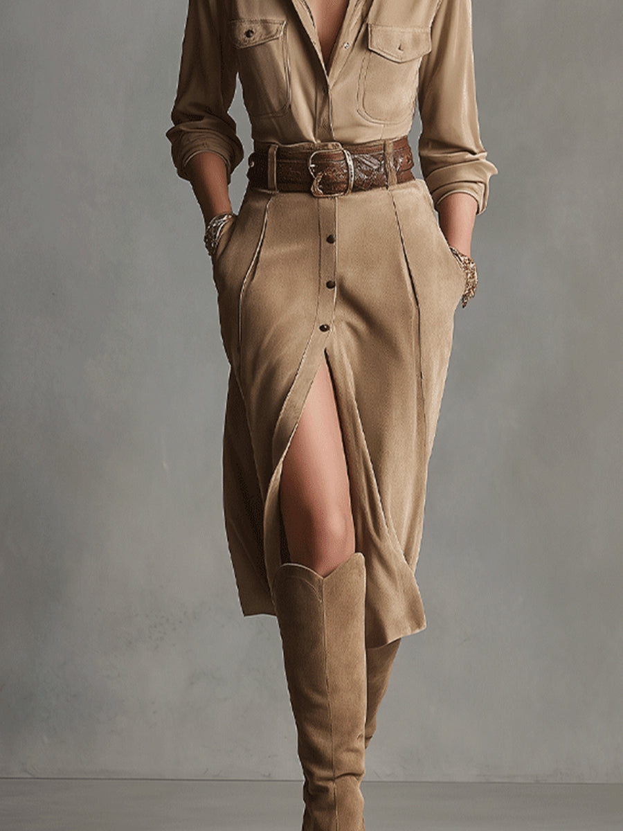 Quinty | Elegante suède jurk
