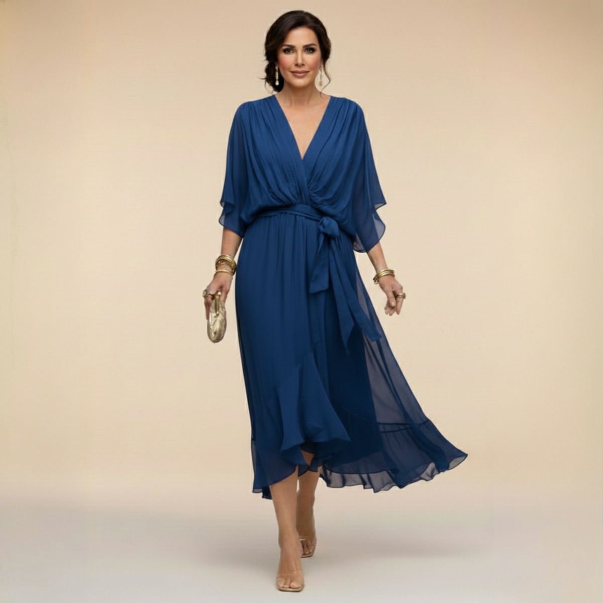 Elle | Jurk met vloeiend V-hals silhouet