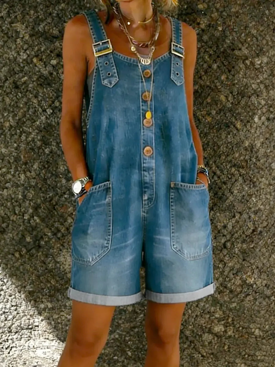 Karen | Denim Playsuit met Schouderbanden