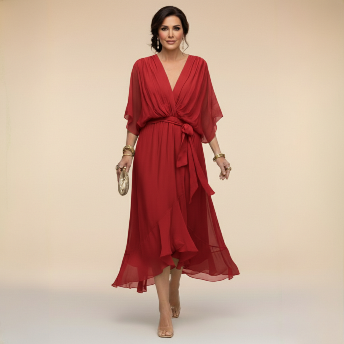 Elle | Jurk met vloeiend V-hals silhouet