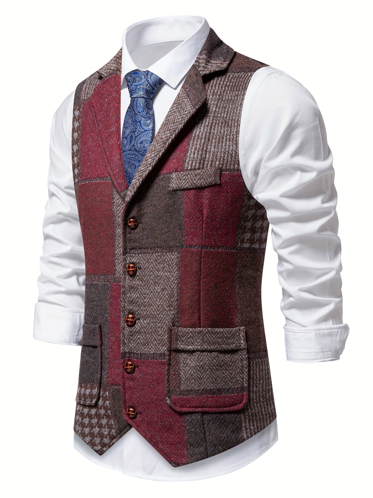 Darren | Patchworkvest met visgraatpatroon