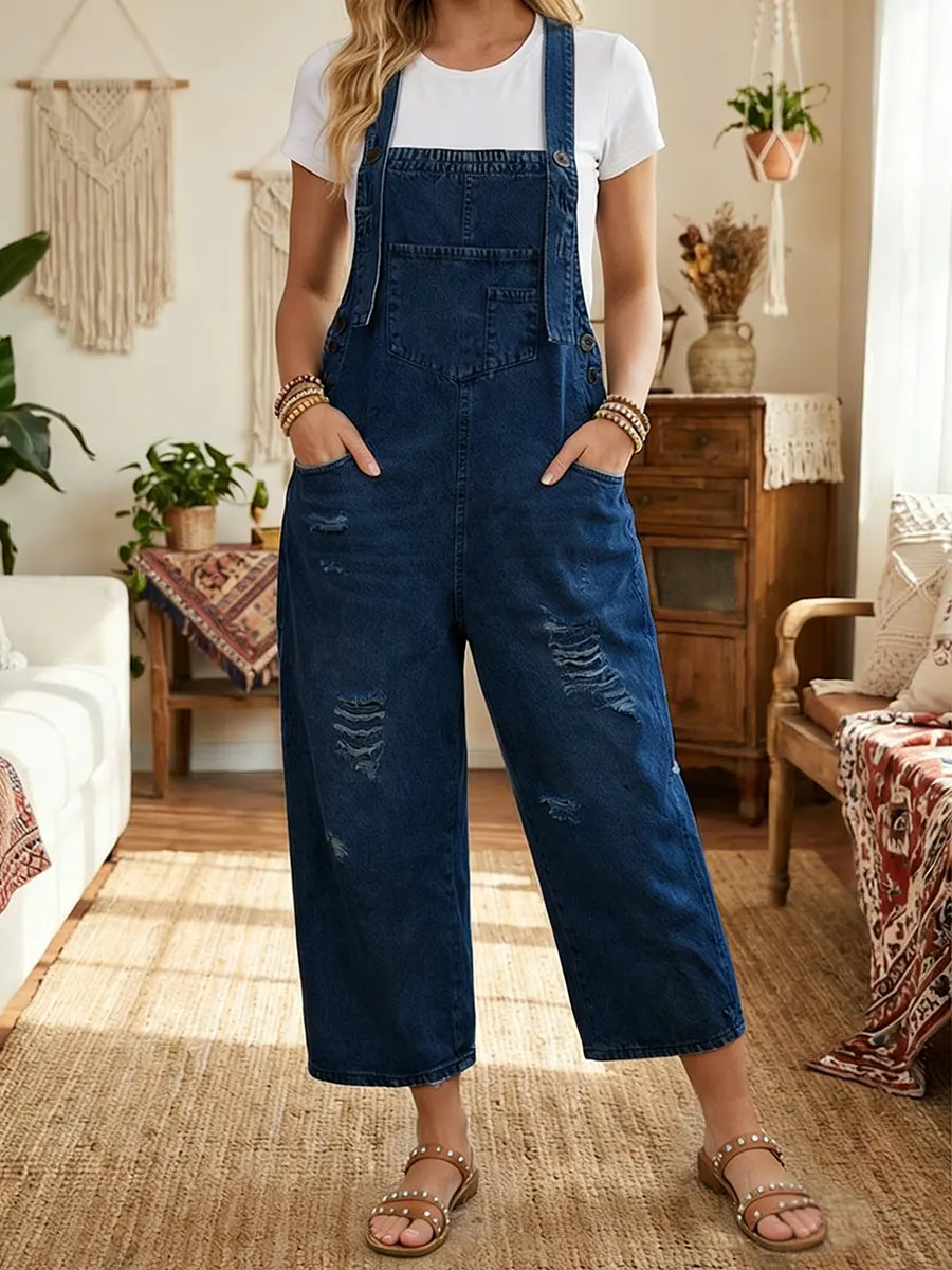 Elizabetha | Denim Tuinbroek met Vintage Look