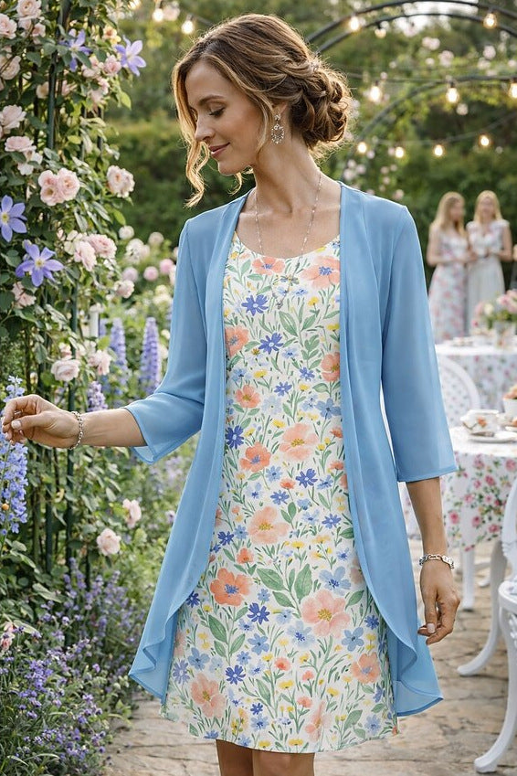 Ilynessa - Vrouwen set chiffon jurk met lichte cardigan