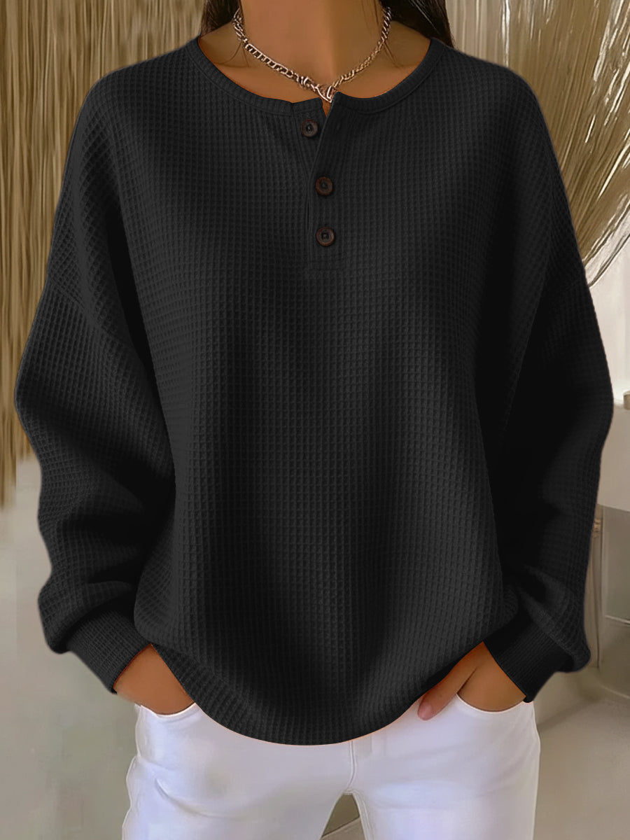Lisa | Dames Henley Trui met Wafelstructuur