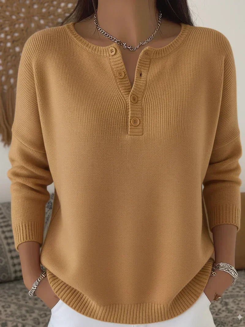 Karen | Dames Henley Trui met Geribde Details