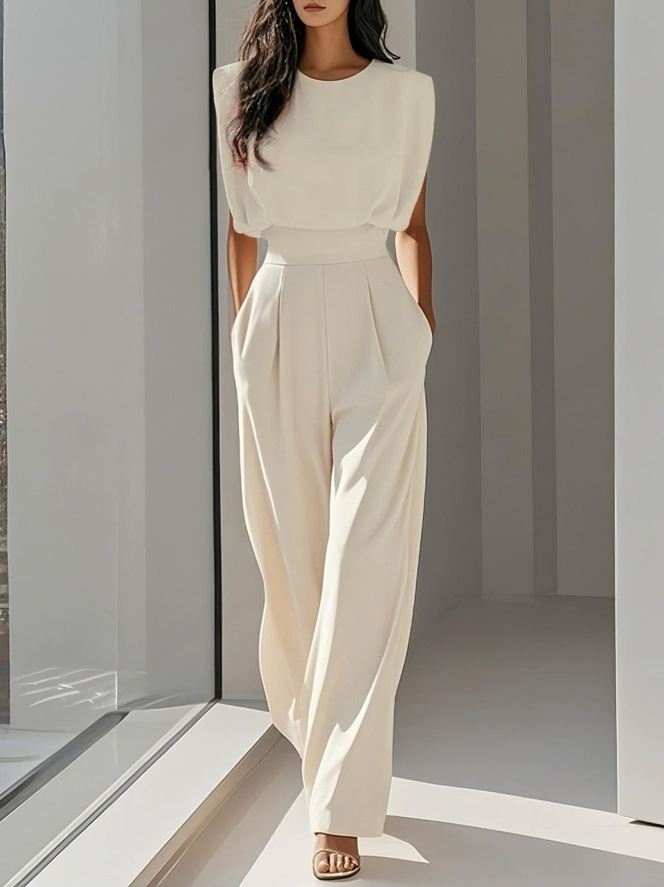 Bianca | Mouwloze Jumpsuit met Wijde Pijpen
