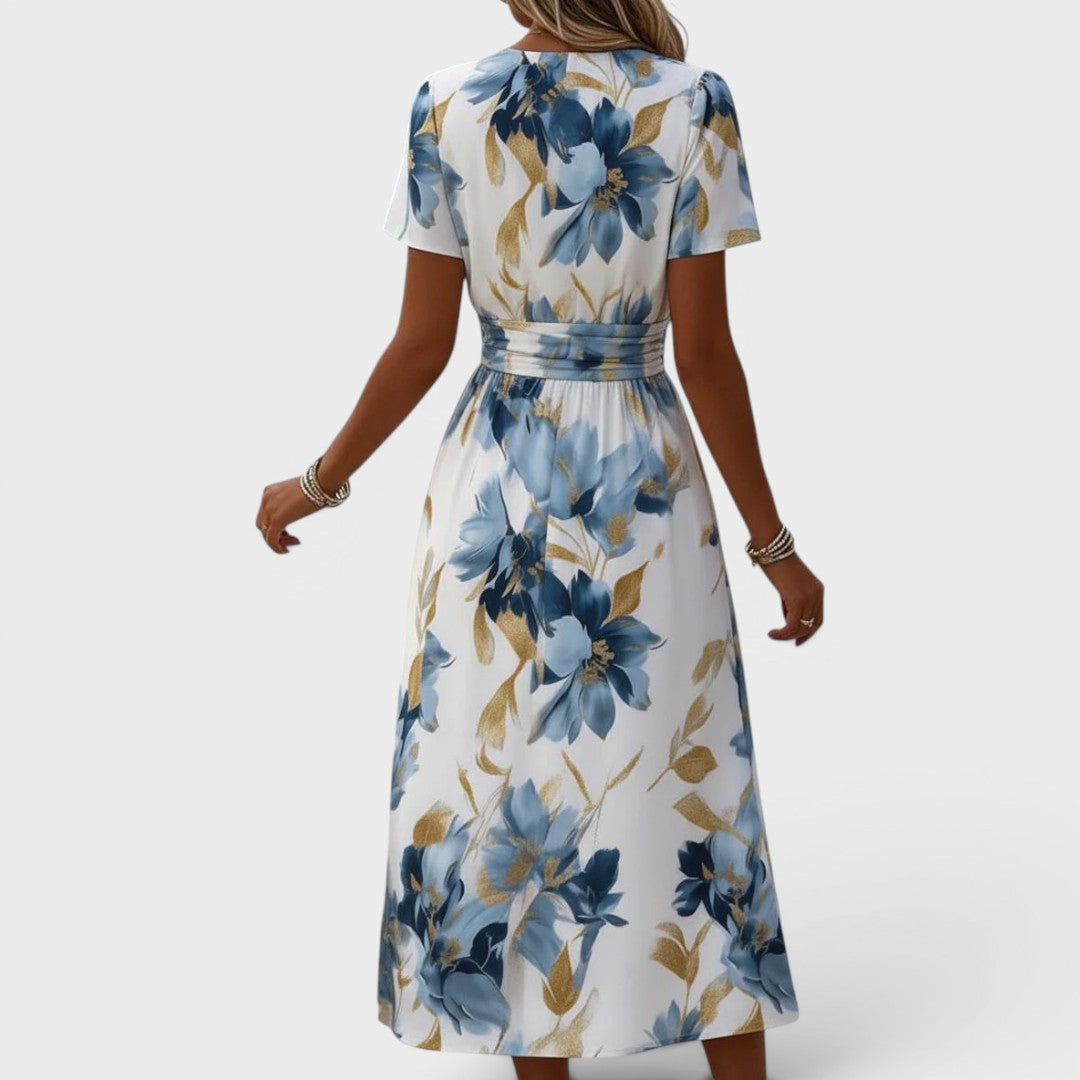 Elane | Midi-jurk met bloemenprint en geknoopte taille