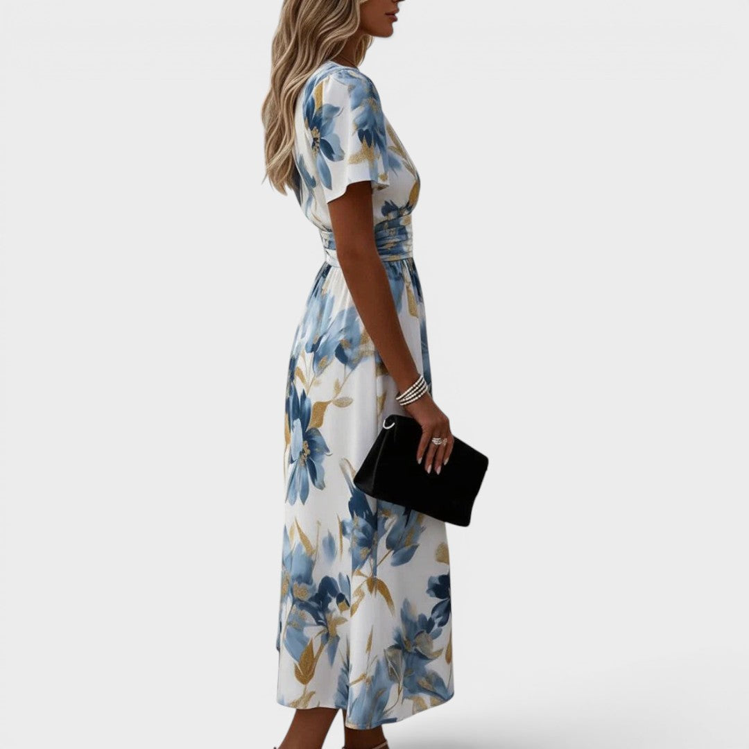 Elane | Midi-jurk met bloemenprint en geknoopte taille