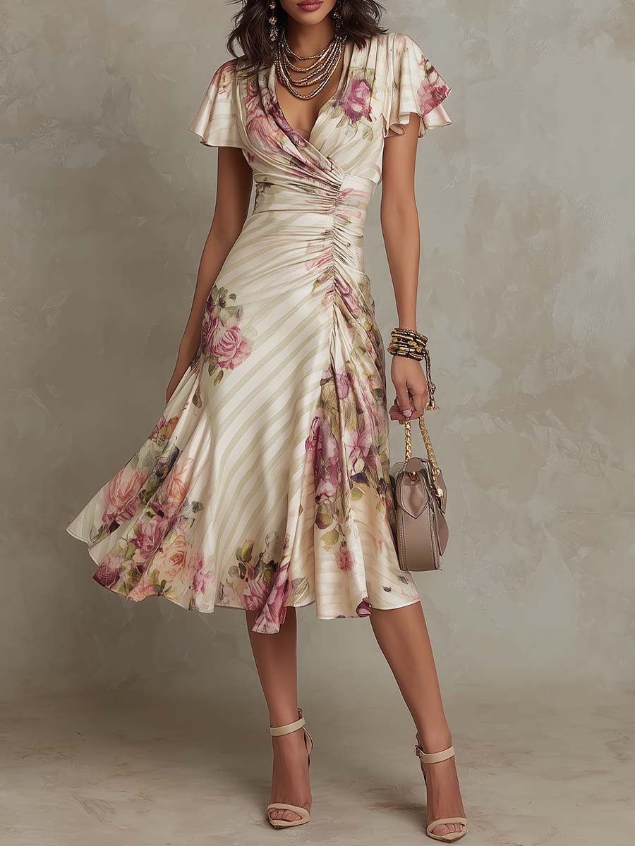 Eliana | Elegante midi-jurk met retrobloemenprint