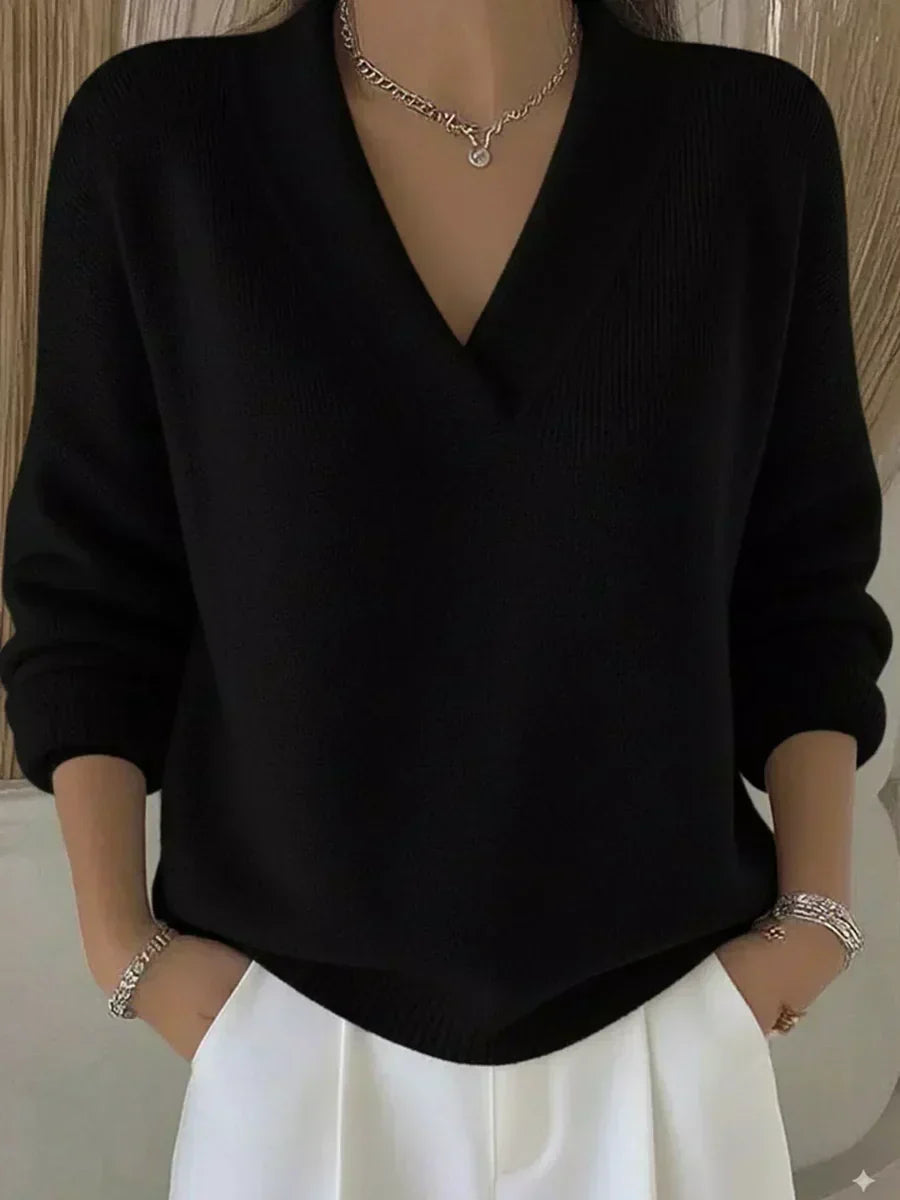 Betty | Dames Trui met V-Hals en Geribde Details