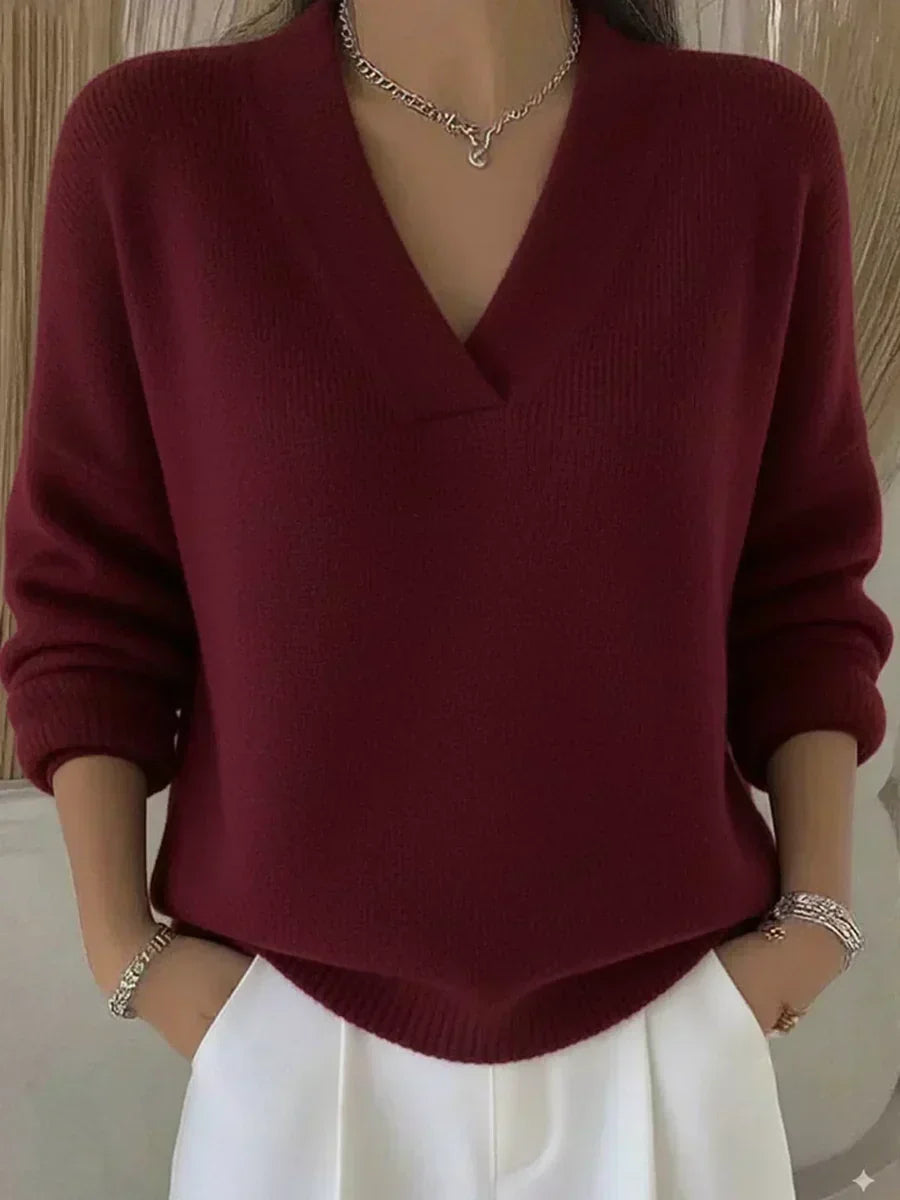 Betty | Dames Trui met V-Hals en Geribde Details