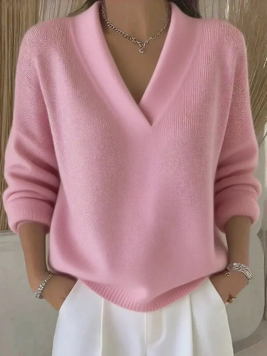 Betty | Dames Trui met V-Hals en Geribde Details