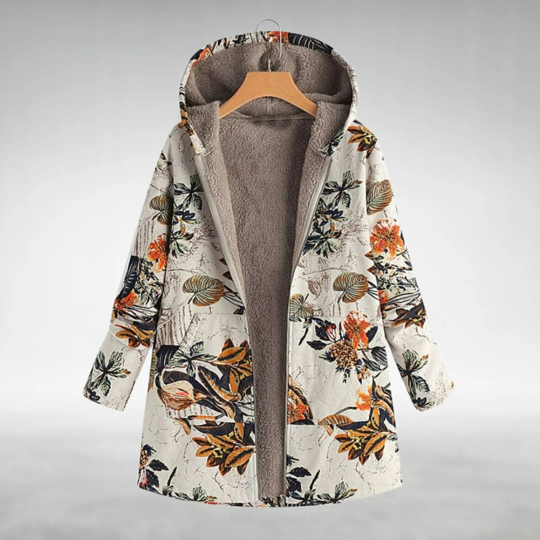 Meralya | Artistieke Hooded Jas met Botanisch Design